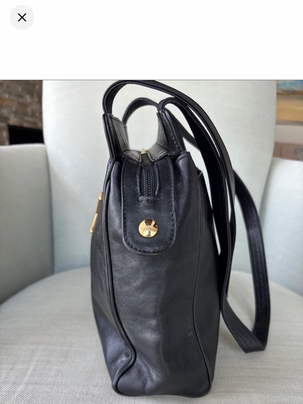Paloma Picasso Black Leather Shoulder Bag with Gold Accent - Picture 4 of 10